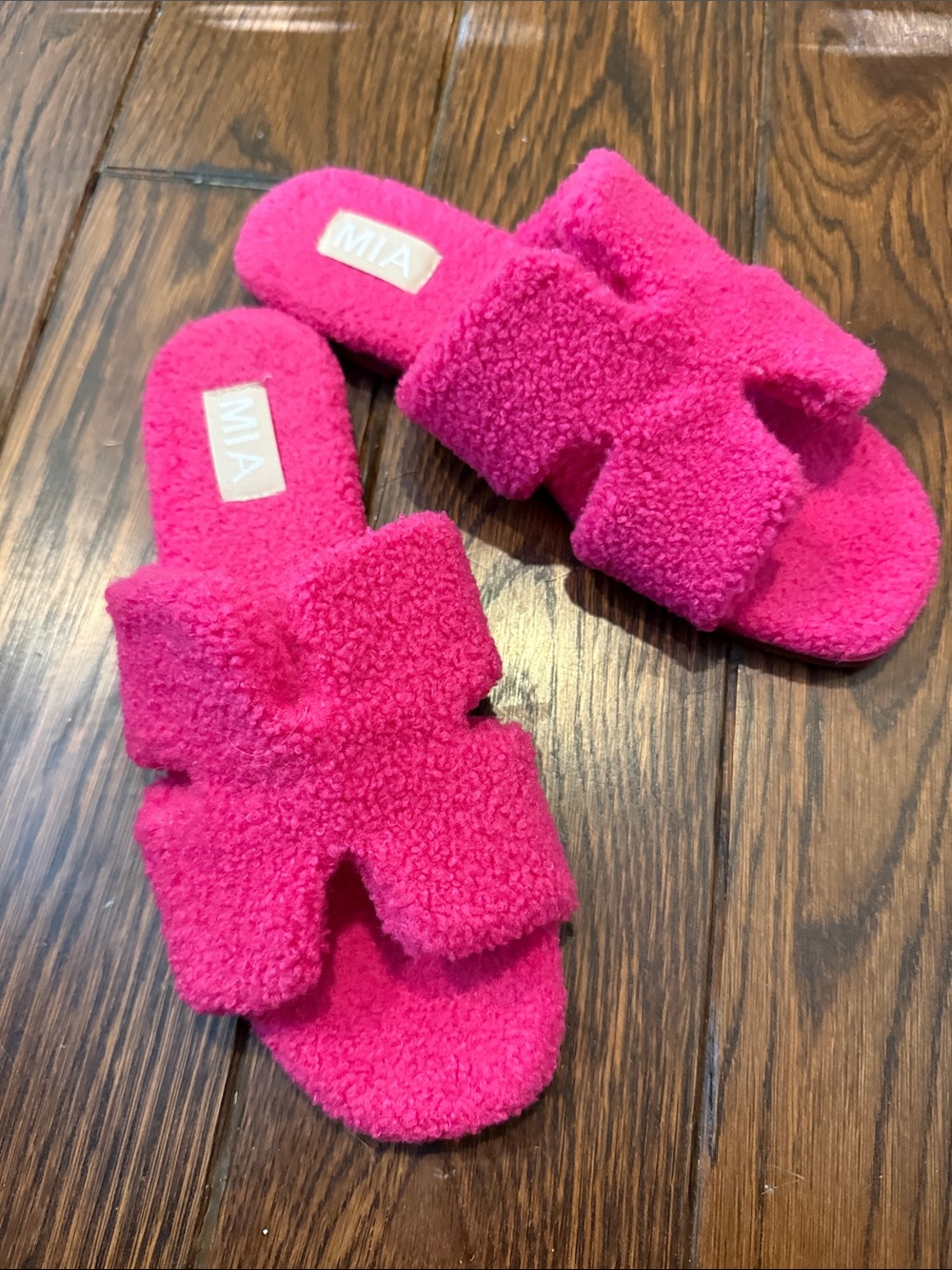 MIA Hot Pink Cozy Sherpa Slide Sandals